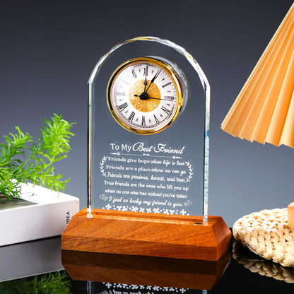 Arikyrist Best Friend Birthday Gifts for Women Men Crystal Clock with Wooden LED Light Base to My Best Friend for Christmas Friendship Gifts Unique Home Office Desk Decor