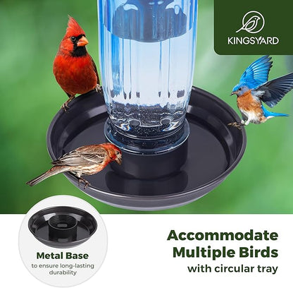 Kingsyard Glass Bird Water Dispenser for Outdoor, 16 Oz, Bird Water Feeder with Metal Hanging for Garden Yard Fence Decoration Hummingbird Cardinal Bluebird Finch, Blue