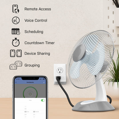 Feit Electric WiFi Work with Alexa and Google Home, Feit App, No hub required, Remote Control From Anywhere 15 Amp Smart Outlet Plug, Indoor, 120 volts, Plastic, White