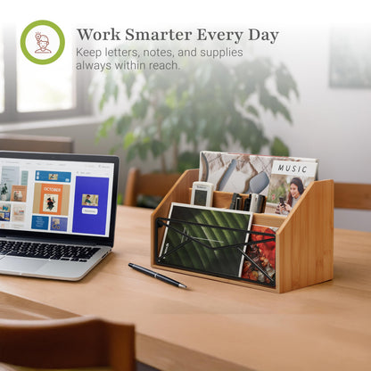 Prosumer's Choice Bamboo Desk Organizer for Office and Home – Natural Bamboo Mail Organizer for Countertop - Wooden Desktop Organizer for Mail, Files, Letters, and Tabletop Storage