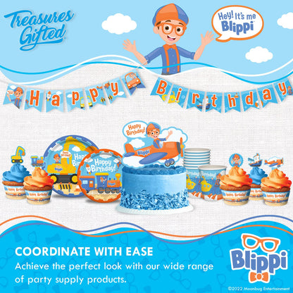 Treasures Gifted Officially Licensed Blippi Birthday Decorations Vehicle - Cake Topper Set - 1 Blippi Cake Topper & 24 Cupcake Toppers & Wrappers - Cake Decorations - Party Supplies