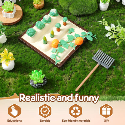 Mini Landscape Vegetable Field Model with 3 Farm Tool Models 1/12 Scale Small Shovel Gardening Tools for Dollhouse Scene Decor 3.54X3.54X0.78 Inch