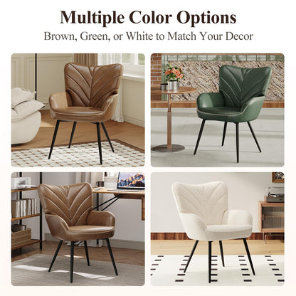 MALOL Mid-Century Modern Faux Leather Accent Chair for Living Room, Upholstered Armchair with Curved Ergonomic Back, High-Density Cushion & Metal Legs, Lounge Chair for Bedroom/Reading Corner