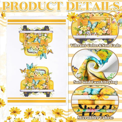 Boyiee Set of 6 Yellow Flower Kitchen Towels Decorative Floral Tea Towels