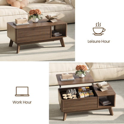 TROJM Wood Lift Top Coffee Table with Hidden Compartment and Large Storage Shelf, Lift Tabletop Dining Center Table for Home Living Room Office,Walnut