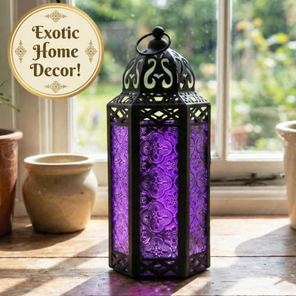 Vela Lanterns Decorative Indoor Moroccan Gothic Candle Holder, Purple, M