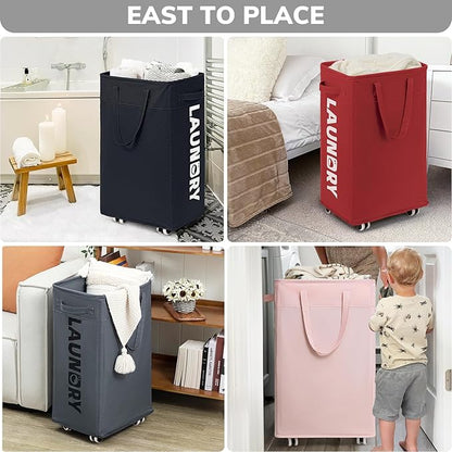 Goodpick Laundry Basket with Wheels, 75L Large Roolling Laundry Basket with