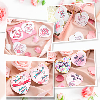 WILLBOND Heart Sublimation Blank Ceramic Ornament 3 Inch White Heart Ceramic Ornament with Gold String for Valentine DIY Crafts Valentine's Day Personalized Decorations