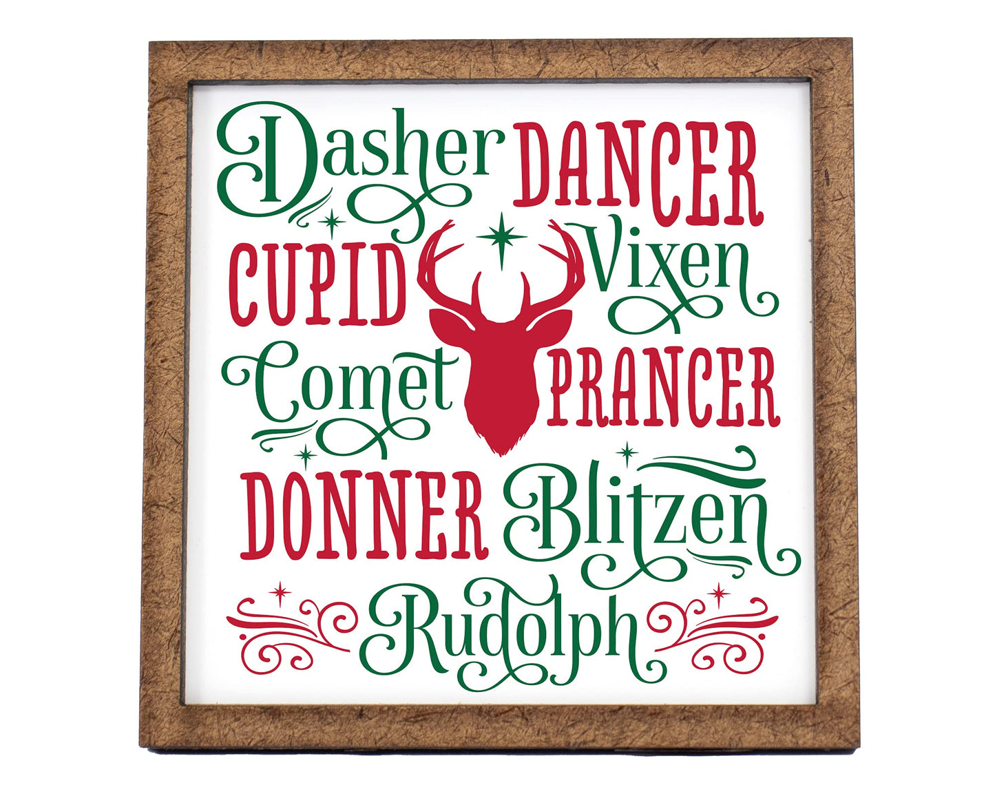 Reindeer Names Christmas Sign - Tier Tray Sign - Mini Wooden Sign - Wood Sign - Shelf Sitter - Home Decor -Kitchen Decor (4" x 4")