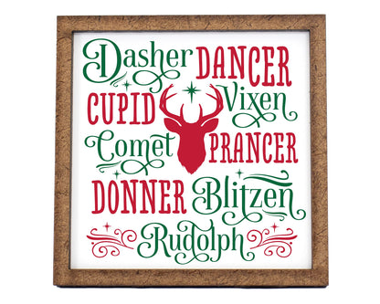 Reindeer Names Christmas Sign - Tier Tray Sign - Mini Wooden Sign - Wood Sign - Shelf Sitter - Home Decor -Kitchen Decor (4" x 4")