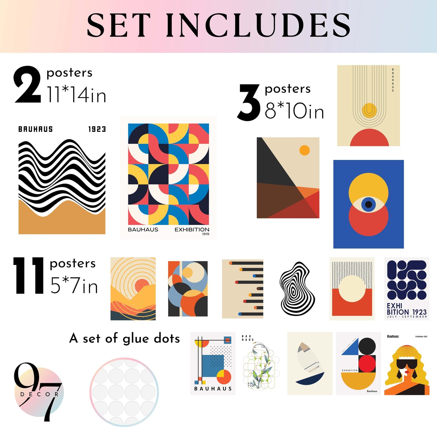 97 Decor Large 11x14 Bauhaus Wall Art Prints - Large Abstract Wall Art Decor, Mid Century Modern Art Wall Decoration, Bauhaus Poster Modern Painting Geometric Pictures For Bedroom Living Room (unframed)