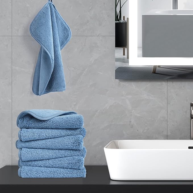 POLYTE Premium Lint Free Microfiber Washcloth Face Towel, 13 x 13 in
