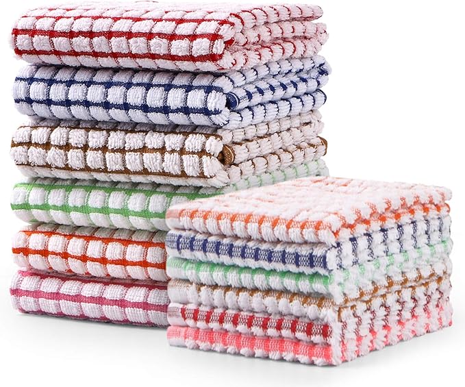 Kitchen Towels and Dishcloths Set, 16 x 25 12 12, Set of Bulk Cotton Dish