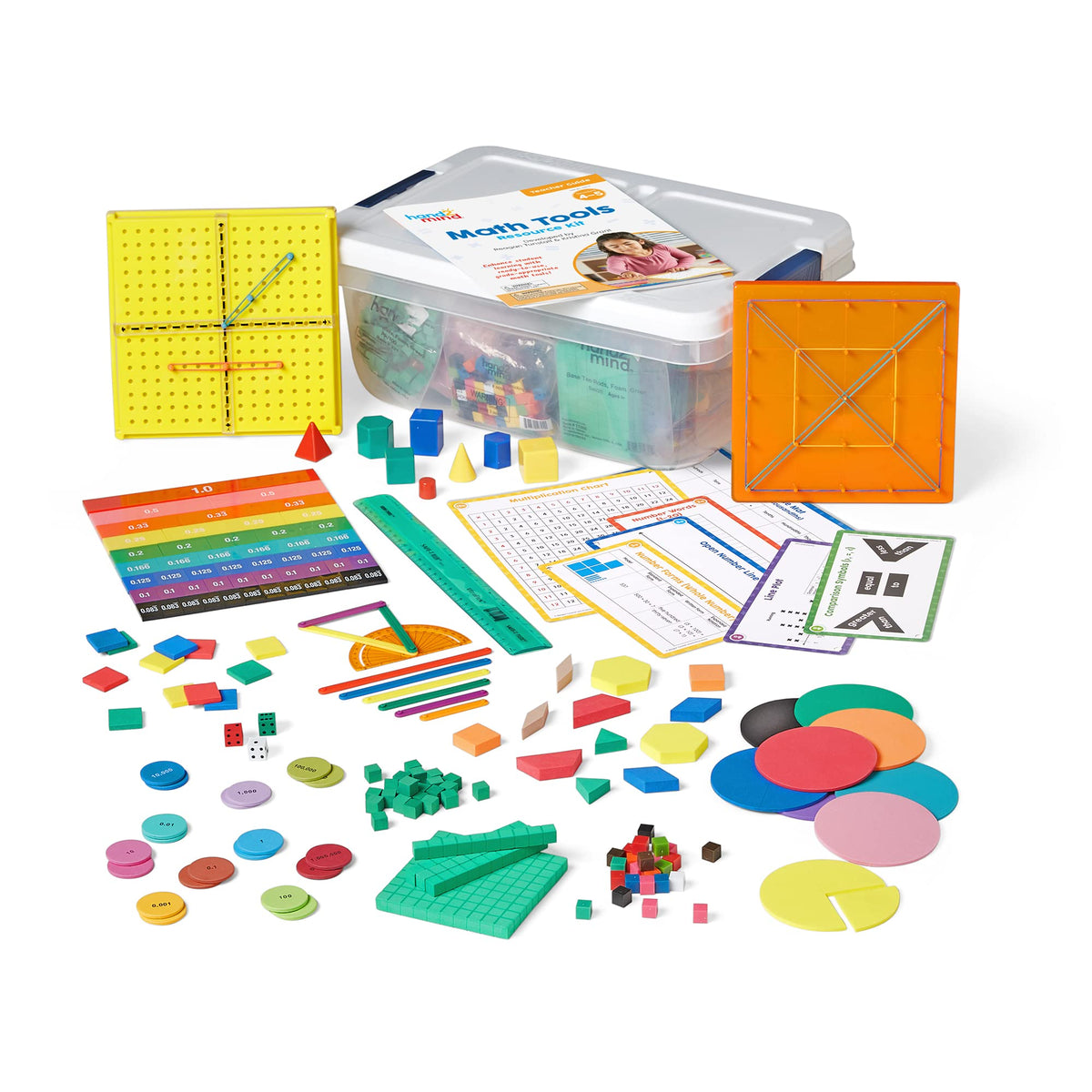 hand2mind Math Tools Small Group Sets 4-5 by Reagan Tunstall & Kristina Grant, Math Manipulatives, Base Ten Blocks, Color Tiles, Fraction Circles, Pattern Blocks, Place Value Chips, Classroom Supplies
