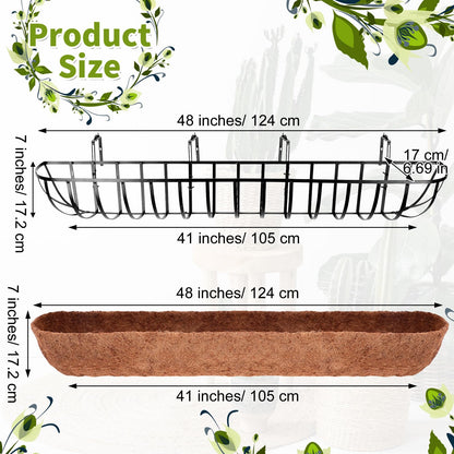 Tessco for you 4 Pack 48 Inch Window Baskets with Coconut Liner 4 Adjustable Flower Brackets Window Deck Planters Boxes Railing Planter Metal Hanging Flower Planter for Indoor Outdoor Lawn