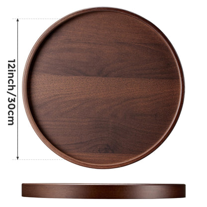 Round Natural Wood Tray - 12 Inch Decorative Serving Tray with Handles, Solid Wooden Coffee Table Tray for Ottoman, Vanity, Entryway, Snacks, Drinks & Home Decor