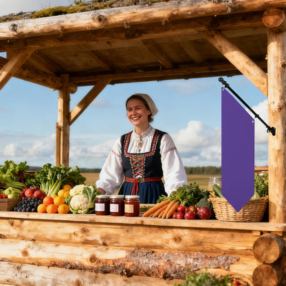 Farm Stand Blank Flag with Pole Kit, 12x42 Inch Double-Layer Heavy-Duty 300D Polyester Banner, DIY Custom Sublimation Vinyl Flag for Garden, Yard, Events, or Outdoor Commercial Display (Purple)