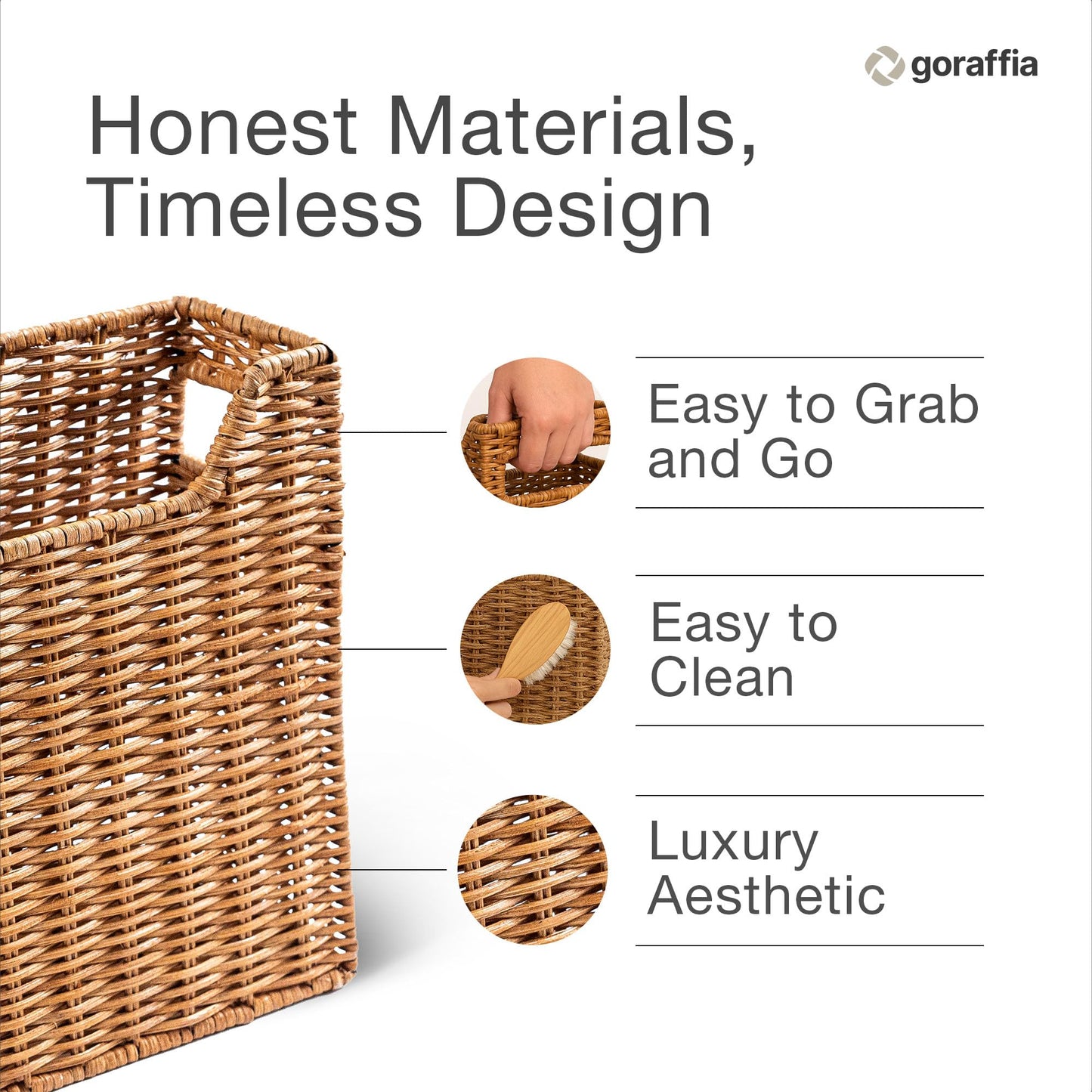 Goraffia Rattan Magazine Basket – Handwoven Book & Mail Organizer, 15.5" x 4.75" x 10" Floor Bin with Handles, Natural Sustainable Storage for Living Room, Entryway, Office (Natural Honey)