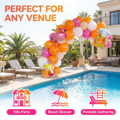 Bachelorette Villa Party Decorations Kit - Tropical Island Theme Balloon Banner with Flamingo, Pineapple, and Giant Ring Balloons - Beach Bridal Shower, Luau Party Supplies, Hot Bride Summer Backdrop