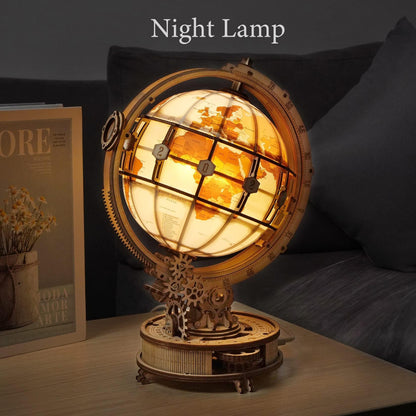 ROKR 3D Wooden Puzzles for Adults Illuminated Globe with Stand 180pcs 3D Puzzles Built-in LED Model Kit Hobby Gifts for Adults Home Decor