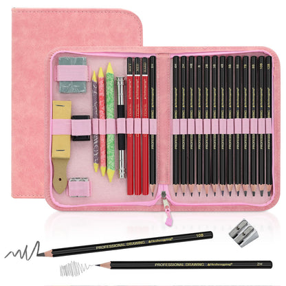 Heshengping, Sketching and Drawing Pencils Set 26pcs, Art Supplies Drawing pencil Kit,Graphite Charcoal Professional Pencils Set, Adults Beginners Artist