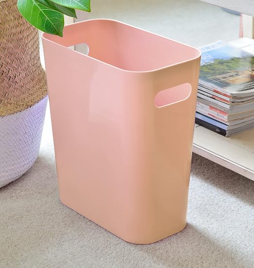 Youngever 2 Pack 3 Gallon Slim Trash Can, Plastic Garbage Container Bin, Trash Bin with Handles for Home Office, Living Room, Study Room, Kitchen, Bathroom (Pink)