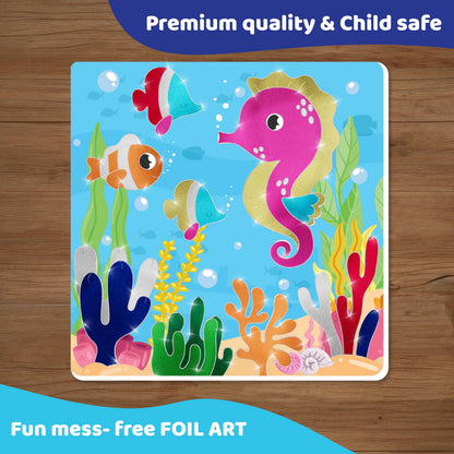 jackinthebox Foil By Number - Ocean, No Mess Art & Craft Kit for Kids, Fun Foil Art, Craft Kits & Supplies, DIY Creative Activity, Travel Toys, Screen-Free Birthday Gifts for Ages 4, 5, 6, 7, 8, 9