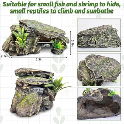 PINVNBY Small Fish Tank Decorations (Size: 5.5 x 2.9 x 2.9 inches), Resin Rock Aquarium Decorations Fish Cave or Reptile Hide to Rest Play Breed, Suitable for Small Betta Humid Gecko Tortoise