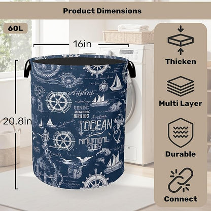 Navy Blue Foldable Laundry Hamper