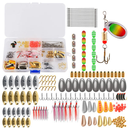 Fishing Lure DIY Kit 228pcs Spinner Making Kit Spinnerbaits Accessory Blade Clevis Wire Shaft Treble Hooks Tackle Set Fishing Spoon Rigs Fishing Gift