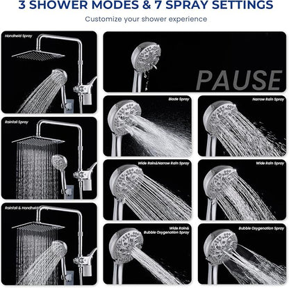 Ryamen Upgraded Dual Shower Heads Combo, 10 inch Filtered Shower Head with Handheld, 3-Way Rain Shower Head with Filters, 7 Settings Handheld Spray, High Pressure, Height Adjustable (Silver)