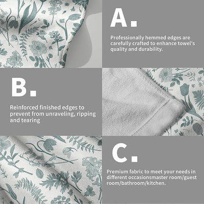 Spring Floral Hand Towels for Bathroom Set of 2 Aqua White Flower Leaves