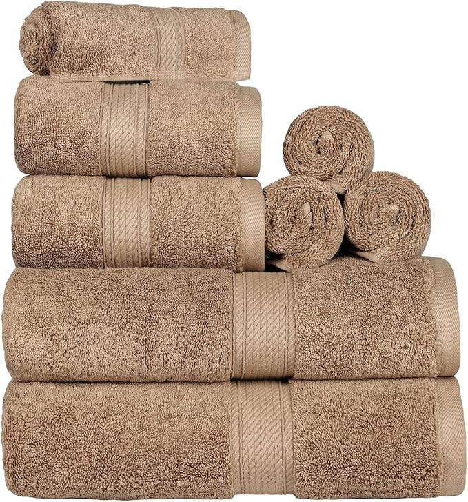 Superior Egyptian Cotton 8-Piece Solid Towel Set, Washcloths 13” x 13”