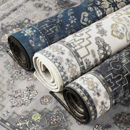 Runner Rug 2'x6' Vintage Boho Kitchen Rugs Washable Mat Non-Slip Soft Carpet with Rubber Backing Rugs for Hallways, Kitchen, Laundry, Bedroom, Bathroom, Blue