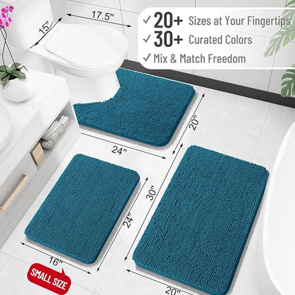 OLANLY Large Bathroom Rugs 45x27, Extra Soft Absorbent Chenille Bath Rugs, Rubber Backing Quick Dry, Machine Washable Bath Mats for Bathroom Floor, Tub and Shower, Home Decor Accessories, Peacock Blue