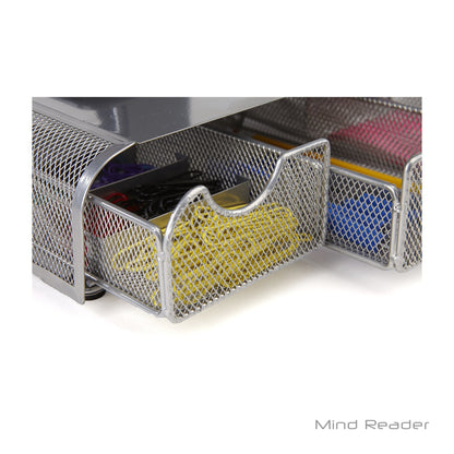 Mind Reader Perch Monitor Stand Desk Organizer, Silver Metal Mesh (Pack of 2)