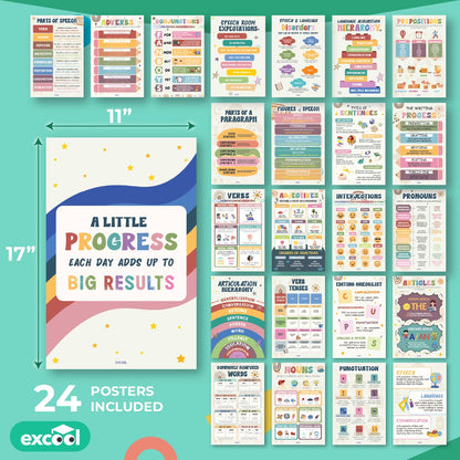 EXCOOL CLUB Boho Parts Of Speech Posters For Classroom Decor - 24 English Grammar Posters For Elementary, Ela Poster For Middle School Classroom Must Haves, Language Arts Teacher Supplies (11x17')