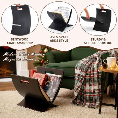 AceOrbit Black Freestanding Wooden Magazine Rack Vertical Floor Magazine Display Bathroom Newspaper Holder Stand for Home, Bathroom, Office, Bedroom, Living Room