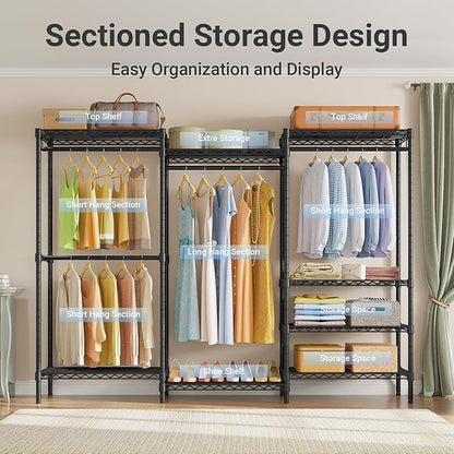 VIPEK V5C Plus Covered Clothing Rack Portable Wardrobe Closet, Heavy Duty with Adjustable Shelves, Black Metal with Upgraded Polyester Cover, Max Load 1040LBS