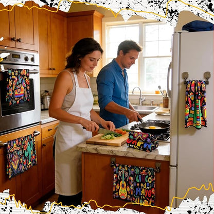 Breling Set of 6 Mexican Kitchen Towels Floral Dish Towel Cinco De Mayo
