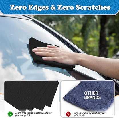 FIXSMITH Microfiber Cleaning Cloth, Shop Towels Bulk, 24 Pack Black Microfiber