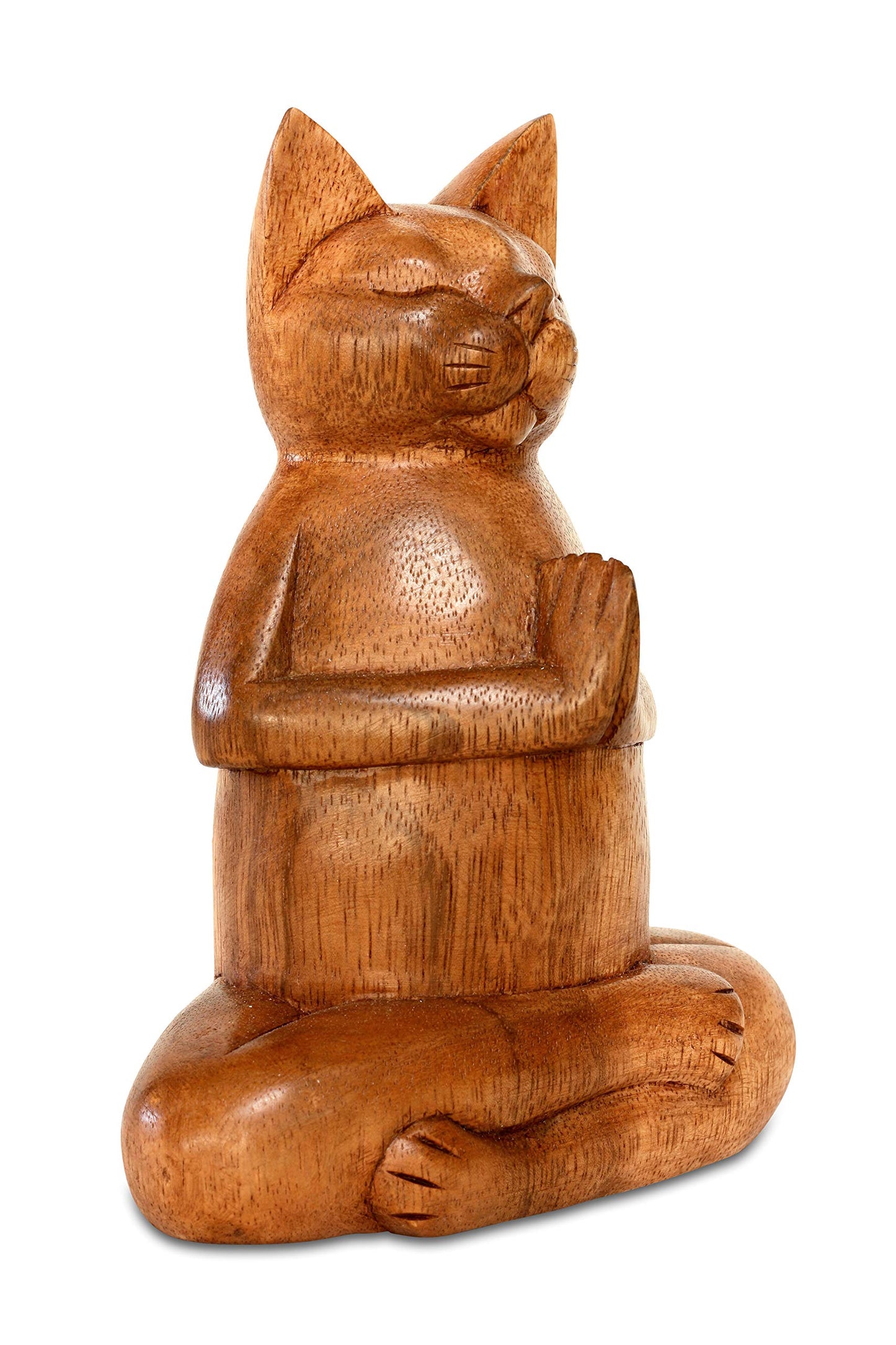 G6 Collection 8" Wooden Hand Carved Siamese Cat Yoga Pose Statue Sculpture Handcrafted Art Decoration Home Decor Accent Decorative Kitty Kitten Figurine Gift Handmade (Fire Log Pose)