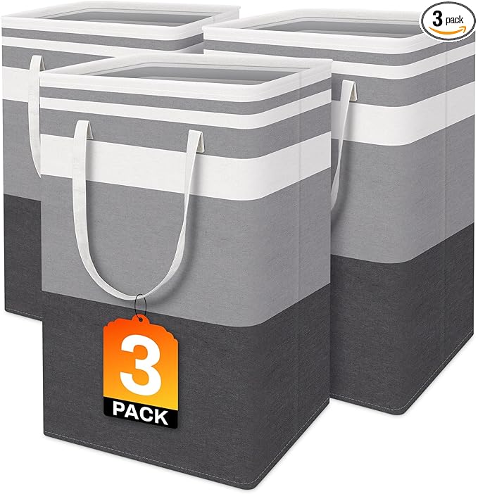 BlissTotes 3-Pack Laundry Basket, Freestanding＆Waterproof Laundry Hamper