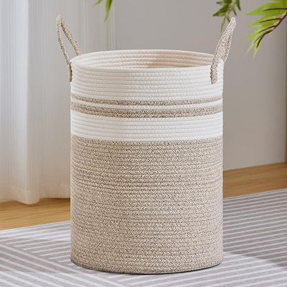 VIPOSCO Large Laundry Hamper, Tall Woven Rope Storage Basket