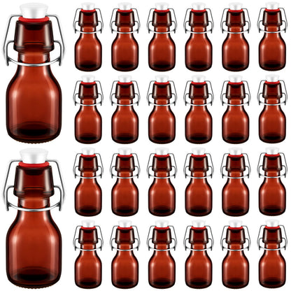 Tessco 24 Pcs Mini Swing Top Glass Bottles with Stoppers Small Flip Top Bottles with Airtight Lids for Crafts Decoration Wedding Themed Party Favors(2 oz,Amber)