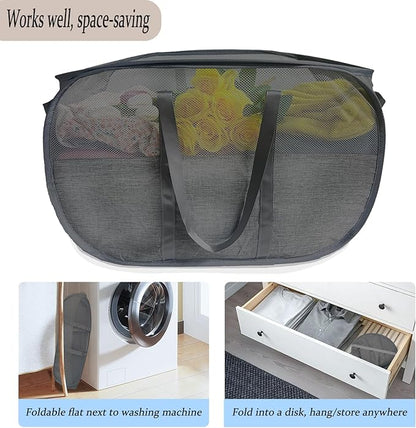 Upgraded 100L Collapsible Laundry Basket, Extra Large Mesh Pop Up Laundry Hamper
