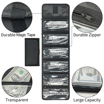 VOCHIC Money Wallet, Money Organizer for Cash with 6 Pocket Multipack Money Pouch, Cash Bill Organizer, Money Bag Small Travel Money Holder for Budgeting, Receipt and Tips