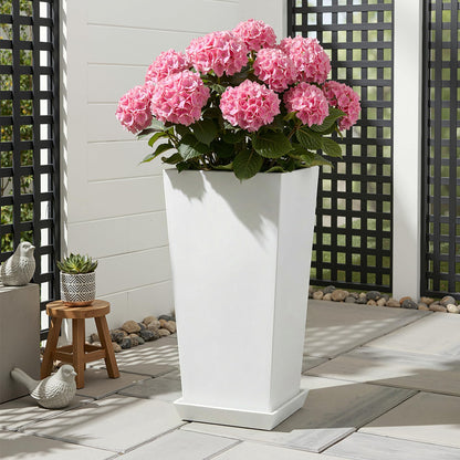 PolarcoForgeco 24" Tall White Planters for Outdoor Plants Set of 2, Large Flower Pots Planters with Drainage Holes & Tray, Modern Indoor Tapered Tall Planter for Front Porch