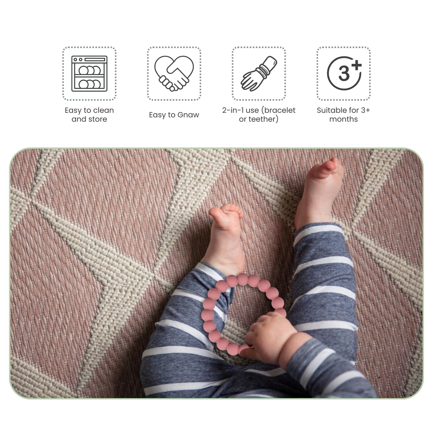 Nearbyme Silicone Teether Rings, 4 Neutral (White, Beige, etc.) Baby Teether Bracelets for 3m+ Babies to Self-Soothe
