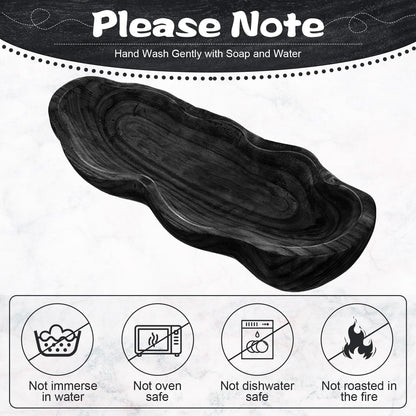 Nuogo 1 Pack 16 Inch Wavy Edge Dough Bowl Large Size Wood Rustic Dough Bowl Decorative for DIY Farmhouse Home Supplies Kitchen Decoration(Black)